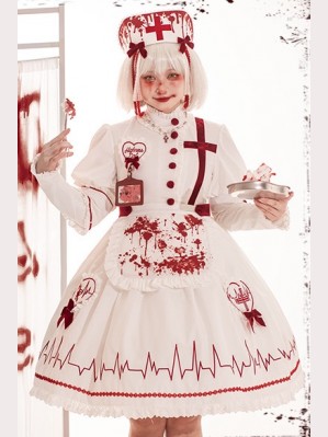 SALE! Halloween Bloody Nurse Lolita Style Dress OP & Hair Clips Set - Size M (R01)